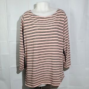 Jones New York Signature Woman Peach/Pink & Black Striped 3/4 Sleeve Shirt - 3XL